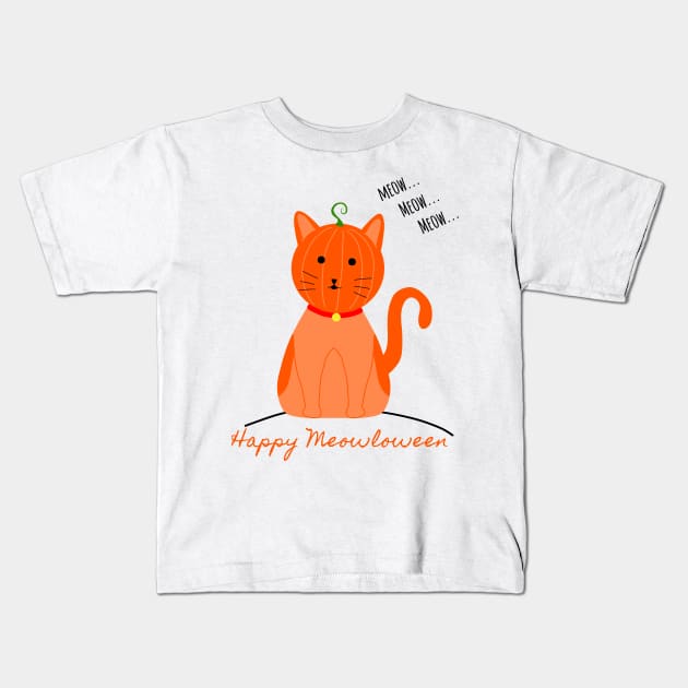 Happy Meowloween Kids T-Shirt by JuanaBe